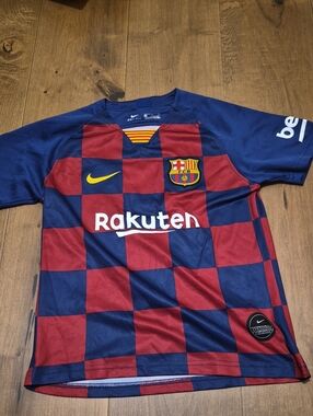 Nike Kids FC Barcelona Checkered Home Jersey - Navy & Red